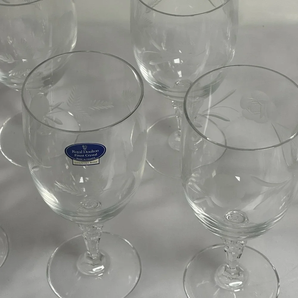 8 Iced Tea‎ Goblet Royal Doulton COUNTRY ROSE Etched Flowers 7.75